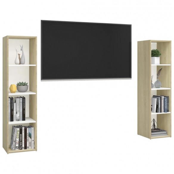 Meubles TV 2pcs Blanc et chêne sonoma 142,5x35x36,5cm Aggloméré