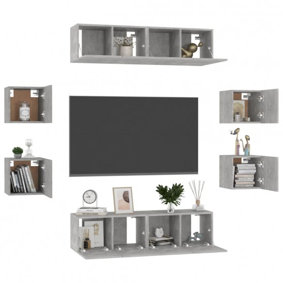 Ensemble de meubles TV 8 pcs Gris béton Aggloméré