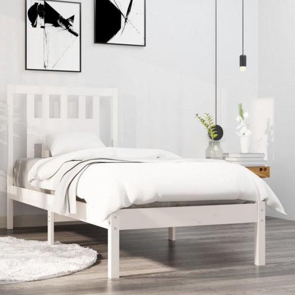 Cadre de lit Blanc Bois massif 75x190 cm Petit simple