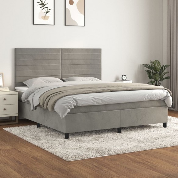 Cadre de lit et matelas Gris clair 180x200cm Velours