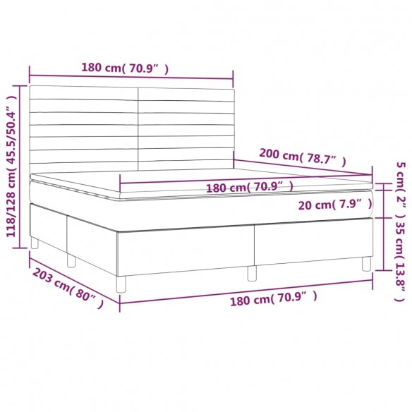 Cadre de lit et matelas Gris clair 180x200cm Velours