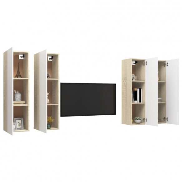 Meubles TV 4 pcs Blanc et chêne sonoma 30,5x30x110 cm Aggloméré