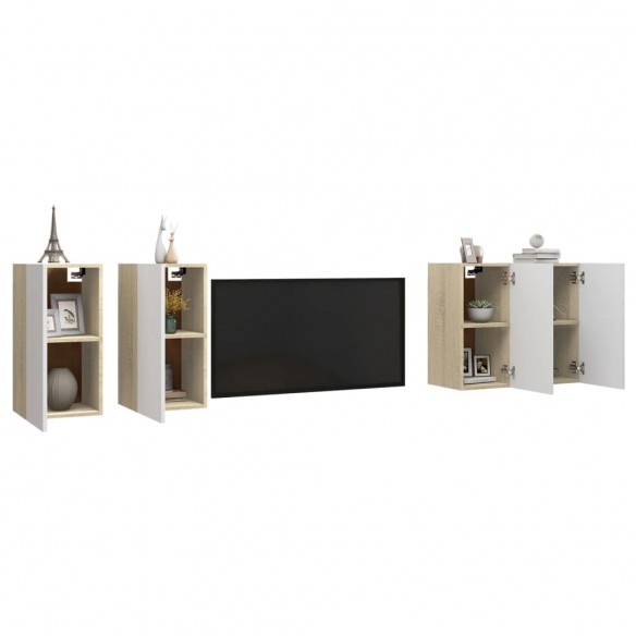 Meubles TV 4 pcs Blanc et chêne sonoma 30,5x30x60 cm Aggloméré