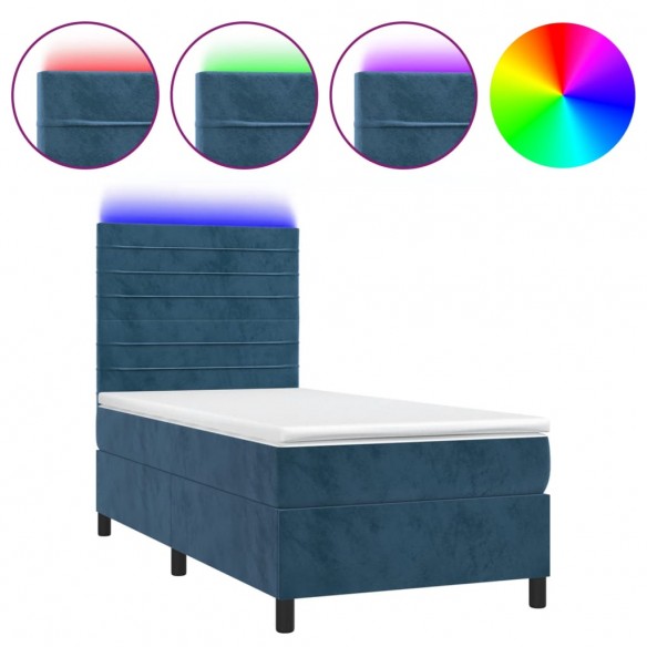 Cadre de lit matelas LED Bleu foncé 80x200cm Velours