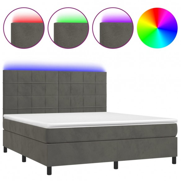 Cadre de lit matelas et LED Gris foncé 160x200 cm