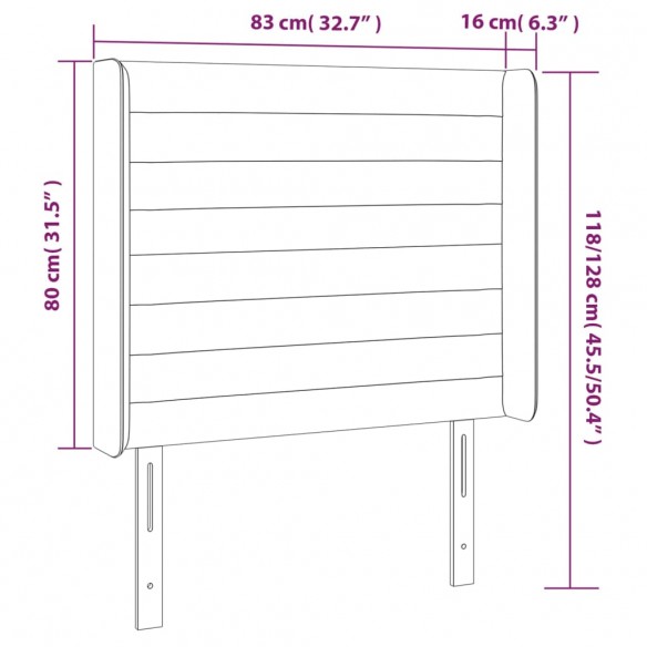 Tête de lit à LED Gris foncé 83x16x118/128 cm Velours