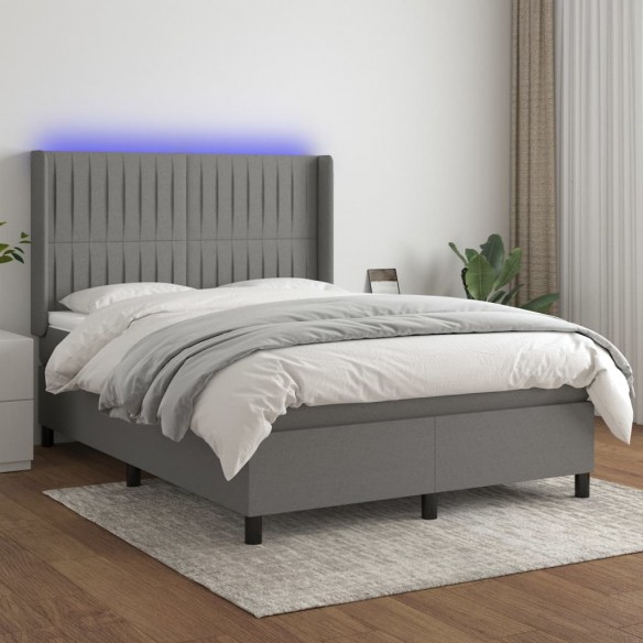 Cadre de lit matelas LED Gris foncé 140x190 cm Tissu