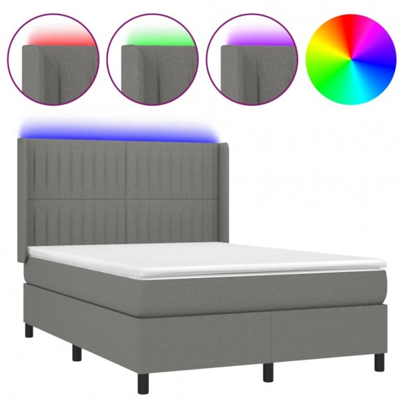 Cadre de lit matelas LED Gris foncé 140x190 cm Tissu