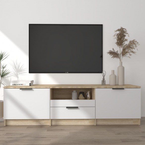 Meuble TV Blanc et chêne sonoma 140x35x40cm Bois d'ingénierie