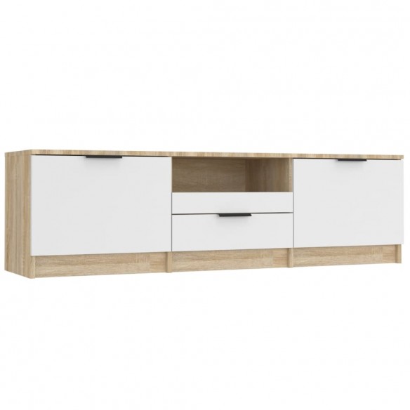 Meuble TV Blanc et chêne sonoma 140x35x40cm Bois d'ingénierie