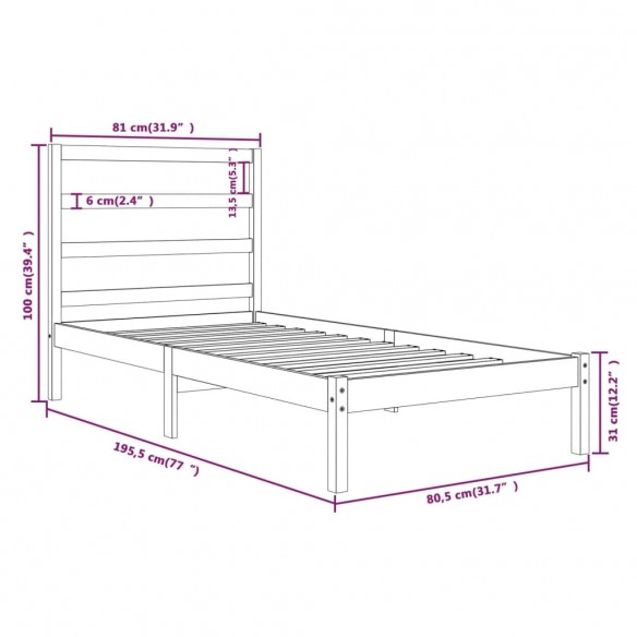 Cadre de lit bois massif 75x190 cm petit simple