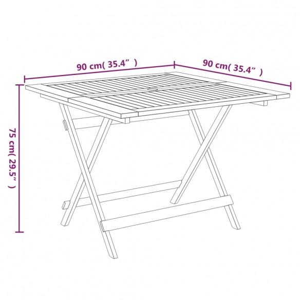 Table pliable de jardin 90x90x75 cm bois d'acacia solide