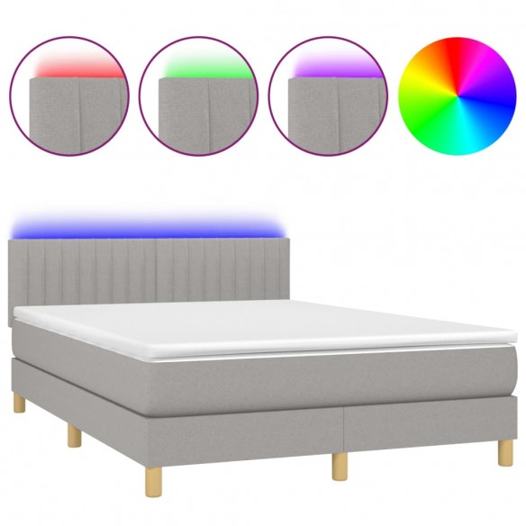 Cadre de lit et matelas et LED Gris clair 140x190 cm