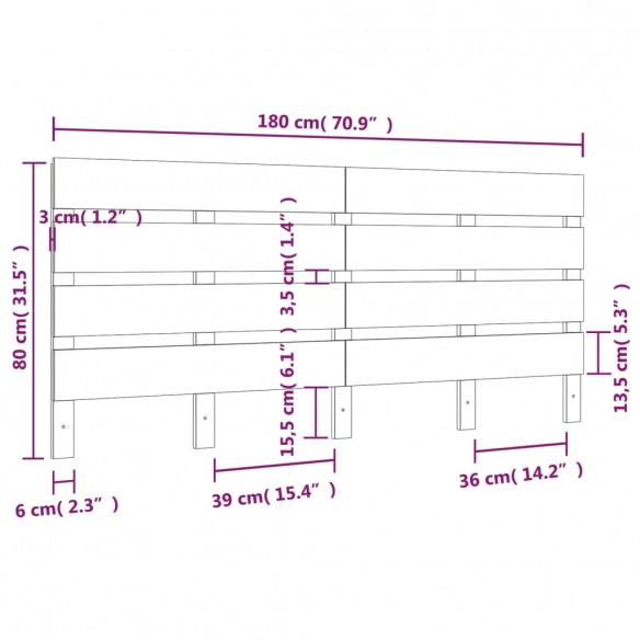 Tête de lit 180x3x80 cm Bois massif de pin