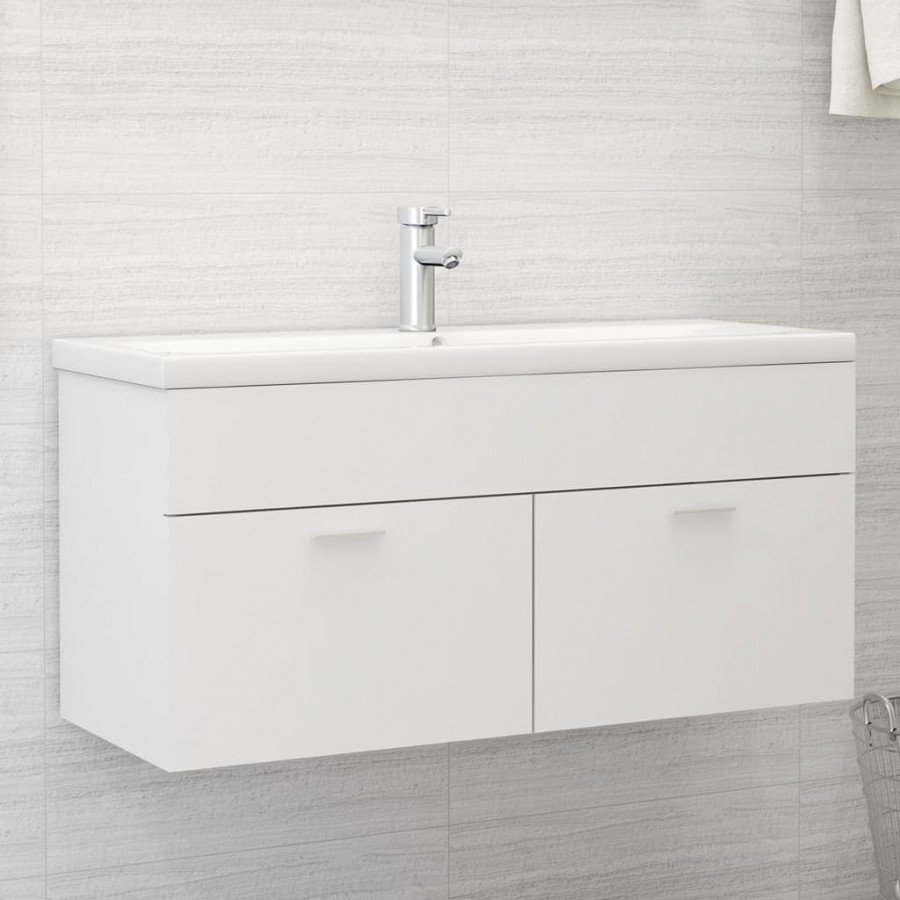 Armoire d'évier avec lavabo intégré Blanc Aggloméré