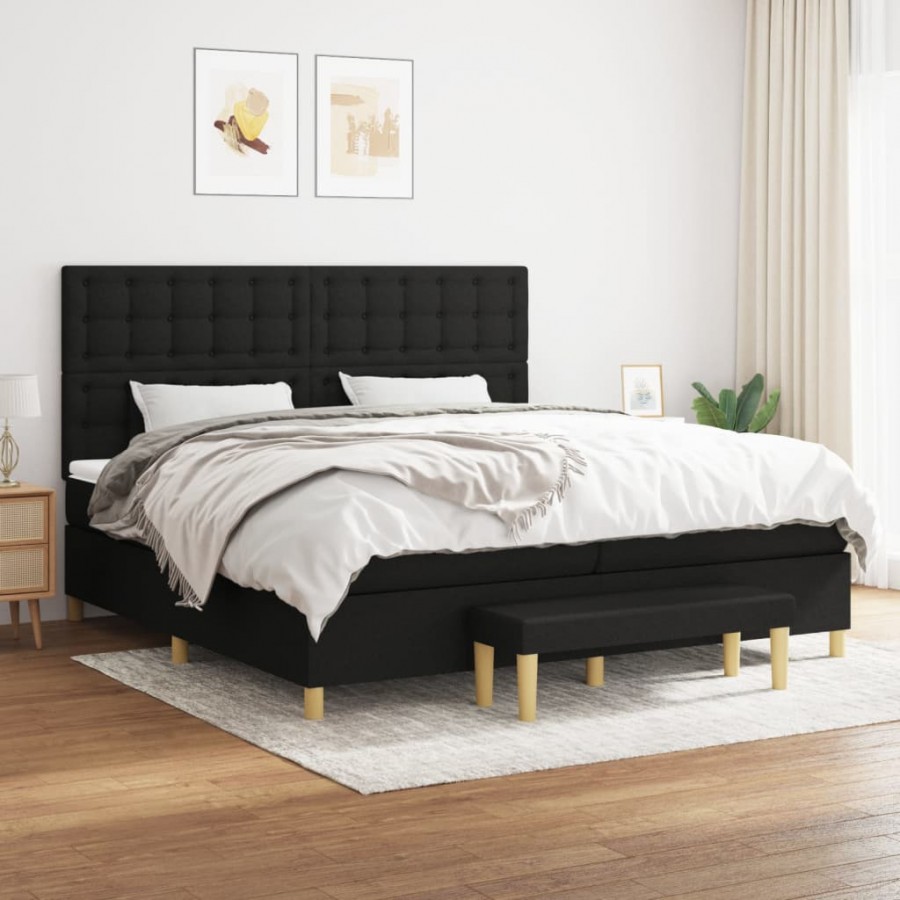 Cadre de lit avec matelas Noir 200x200 cm Tissu