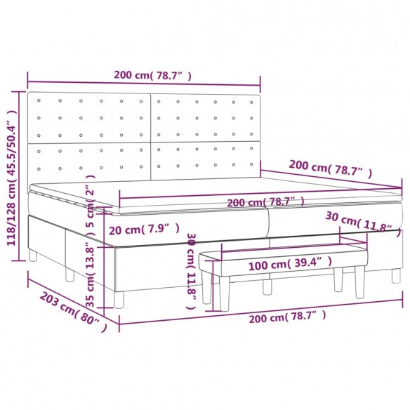 Cadre de lit avec matelas Noir 200x200 cm Tissu