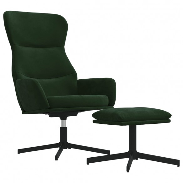 Chaise de relaxation avec tabouret Vert foncé Velours