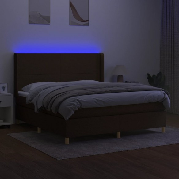 Cadre de lit matelas et LED Marron foncé 180x200cm