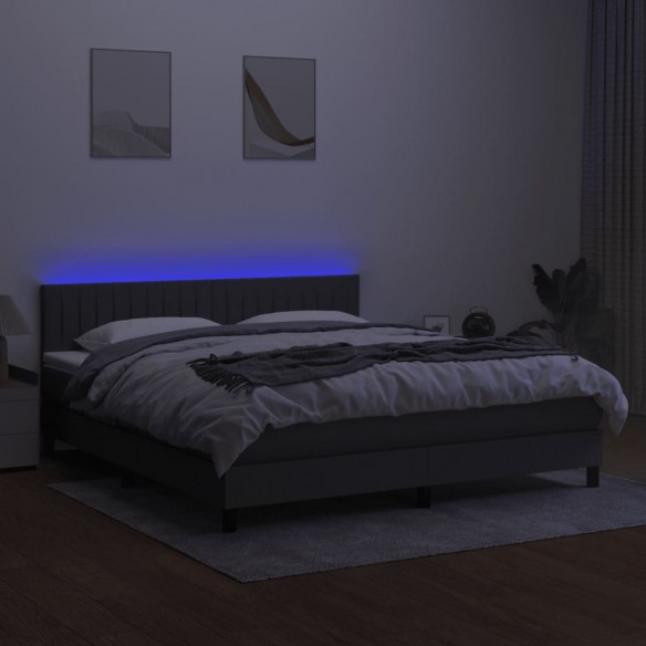 Cadre de lit et matelas et LED Gris foncé 160x200 cm