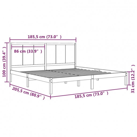 Cadre de lit bois de pin massif 180x200 cm super king