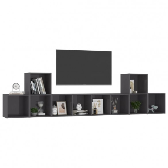 Ensemble de meubles TV 5 pcs Gris brillant Aggloméré