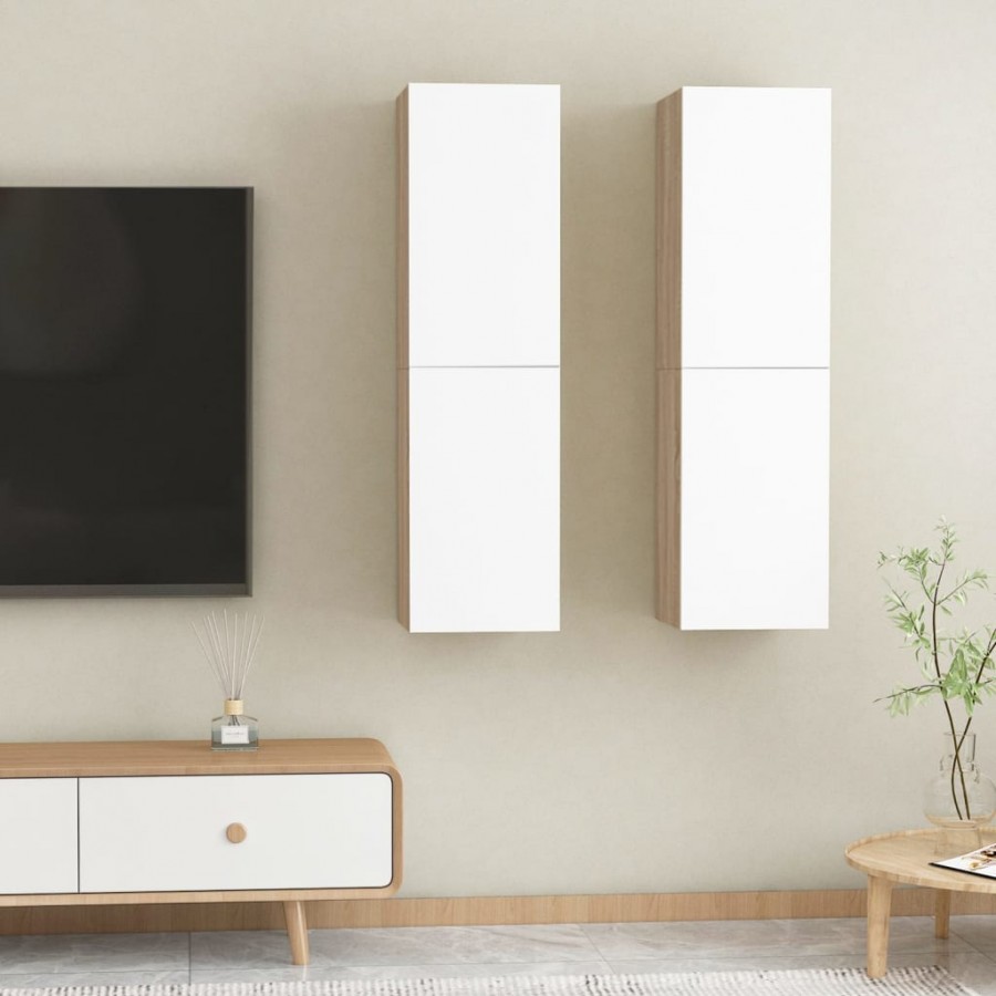 Meubles TV 2 pcs Blanc et chêne sonoma 30,5x30x110 cm Aggloméré