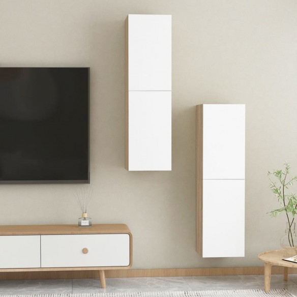 Meubles TV 2 pcs Blanc et chêne sonoma 30,5x30x110 cm Aggloméré