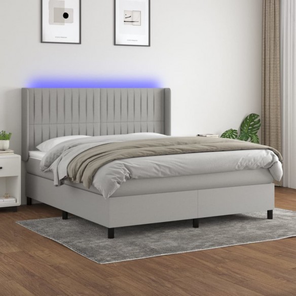 Cadre de lit matelas LED Gris clair 160x200 cm Tissu