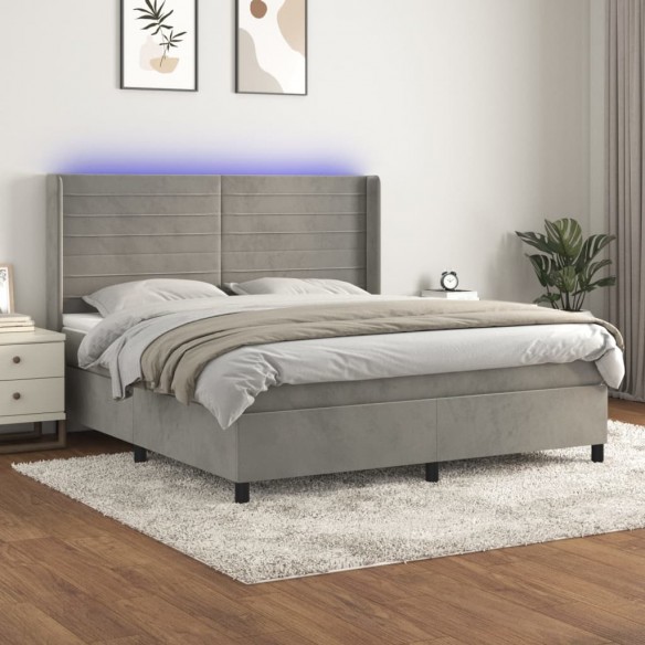 Cadre de lit matelas et LED Gris clair 180x200 cm