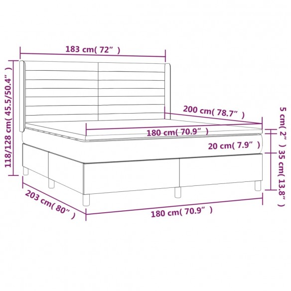 Cadre de lit matelas et LED Gris clair 180x200 cm