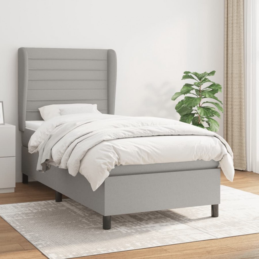 Cadre de lit avec matelas Gris clair 90x200 cm Tissu