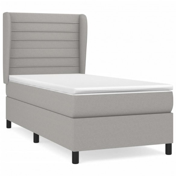 Cadre de lit avec matelas Gris clair 90x200 cm Tissu