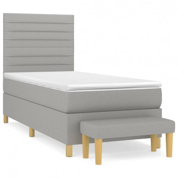 Cadre de lit avec matelas Gris clair 90x200 cm Tissu