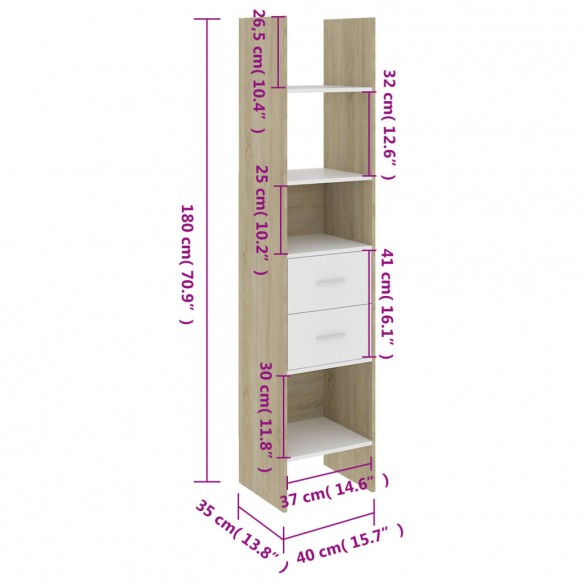 Bibliothèque Blanc et chêne Sonoma 40x35x180 cm Aggloméré