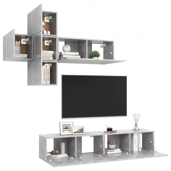 Ensemble de meuble TV 7 pcs Gris béton Aggloméré