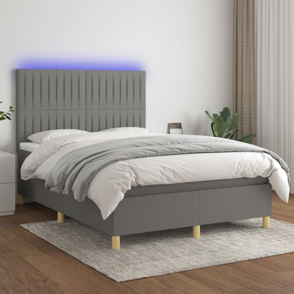 Cadre de lit et matelas et LED Gris foncé 140x190 cm