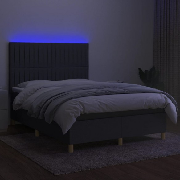 Cadre de lit et matelas et LED Gris foncé 140x190 cm