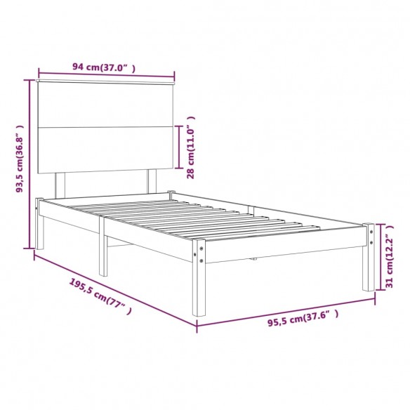 Cadre de lit Blanc Bois massif 90x190 cm Simple