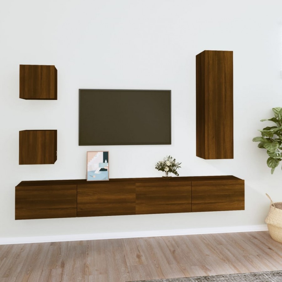 Ensemble de meubles TV 5 pcs Chêne marron Bois d'ingénierie