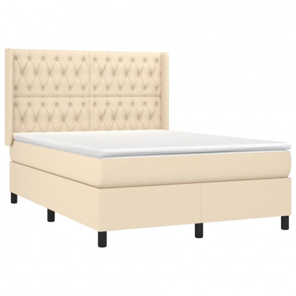 Cadre de lit avec matelas Crème 140x190 cm Tissu