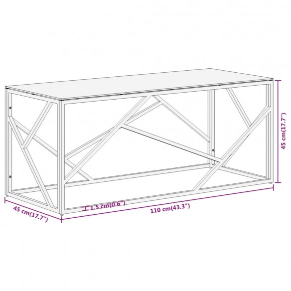 Table basse doré acier inoxydable et verre trempé