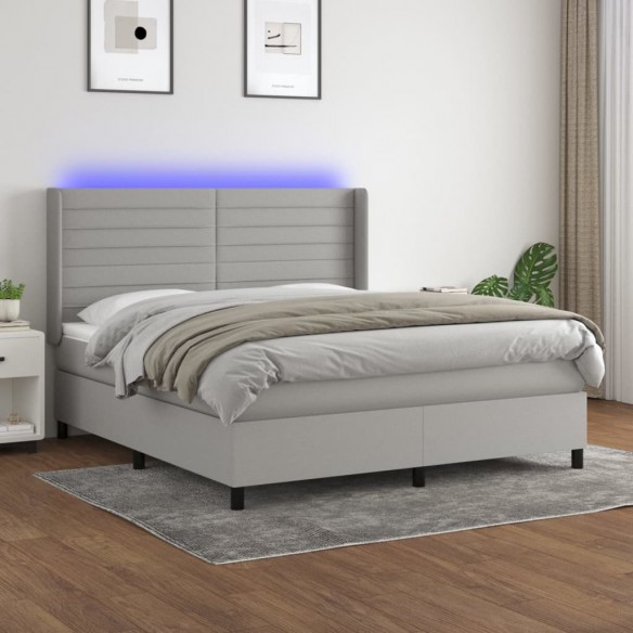 Cadre de lit matelas LED Gris clair 180x200 cm Tissu