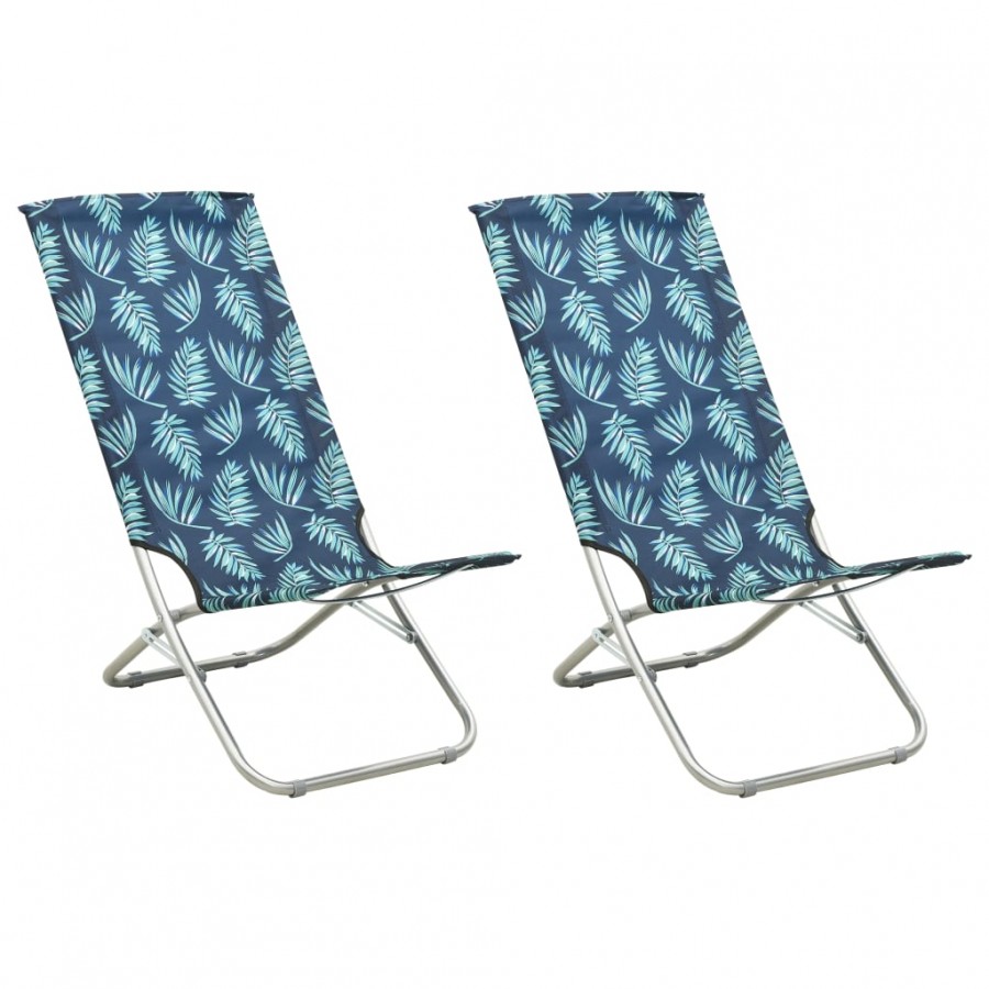 Chaises de plage pliables 2 pcs Motif de feuilles Tissu