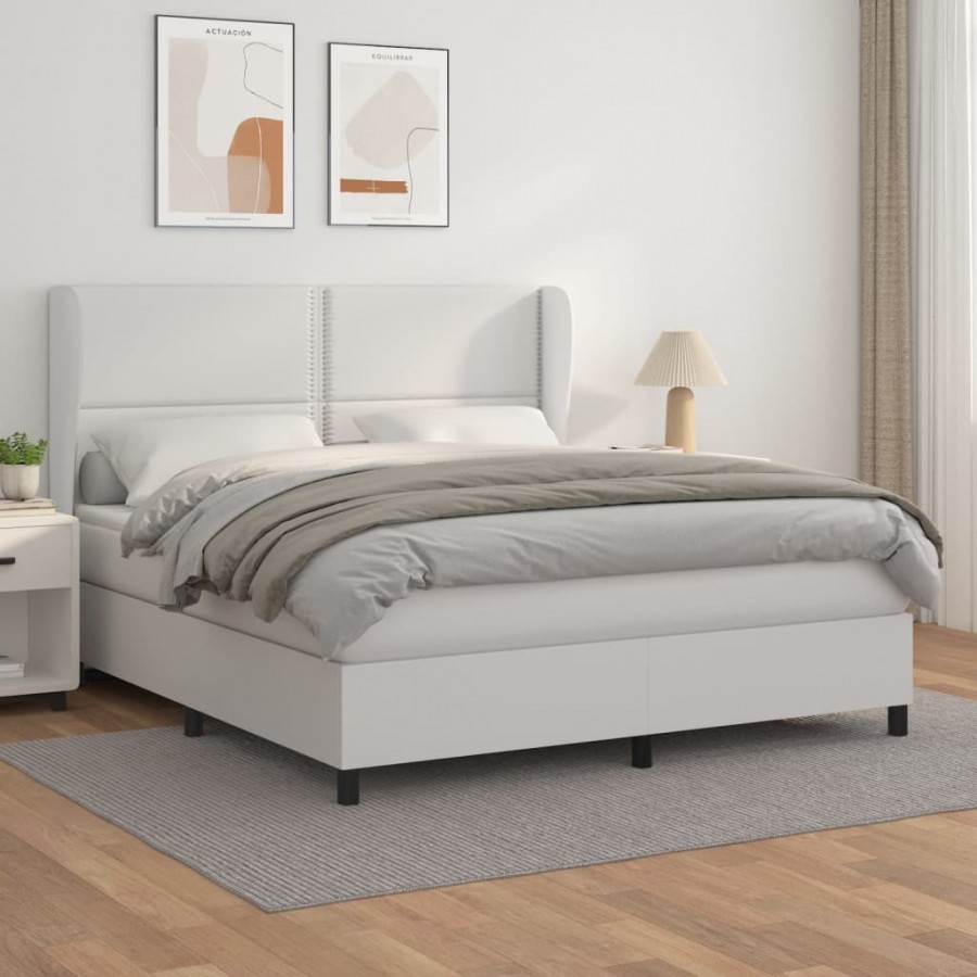 Cadre de lit avec matelas Blanc 160x200cm Similicuir