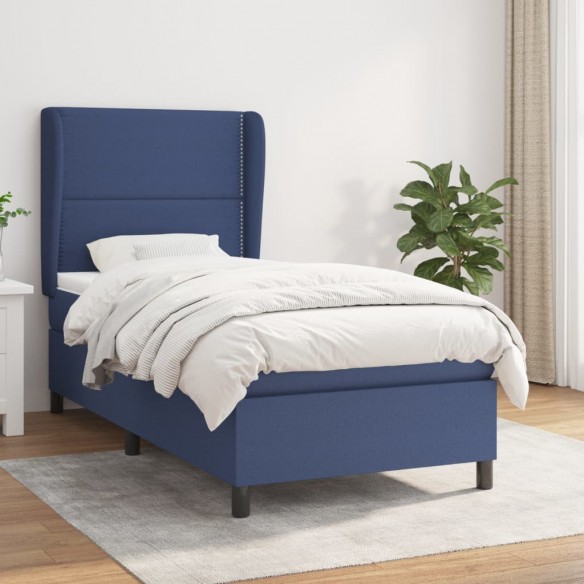 Cadre de lit avec matelas Bleu 90x200 cm Tissu