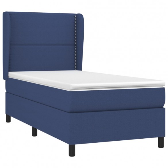 Cadre de lit avec matelas Bleu 90x200 cm Tissu