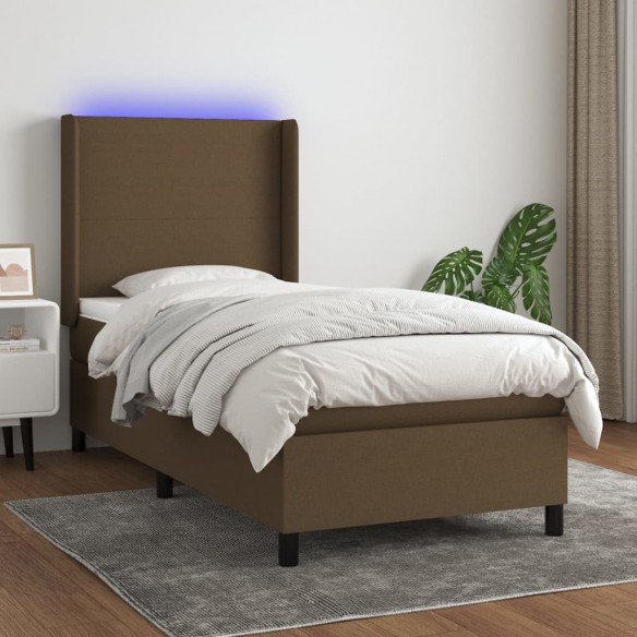 Cadre de lit matelas LED Marron foncé 90x200cm Tissu