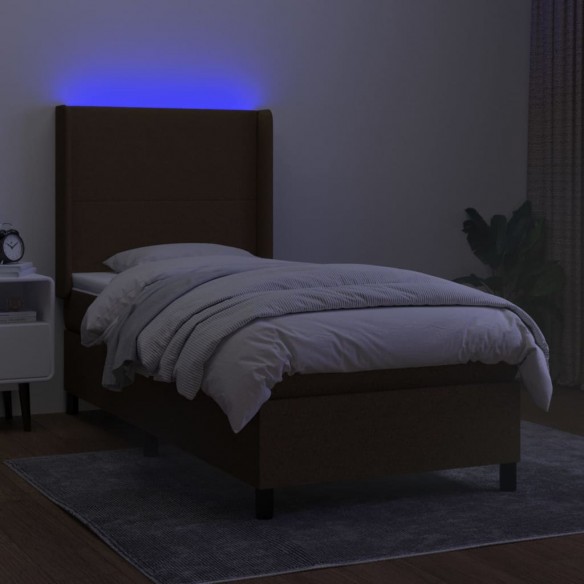 Cadre de lit matelas LED Marron foncé 90x200cm Tissu