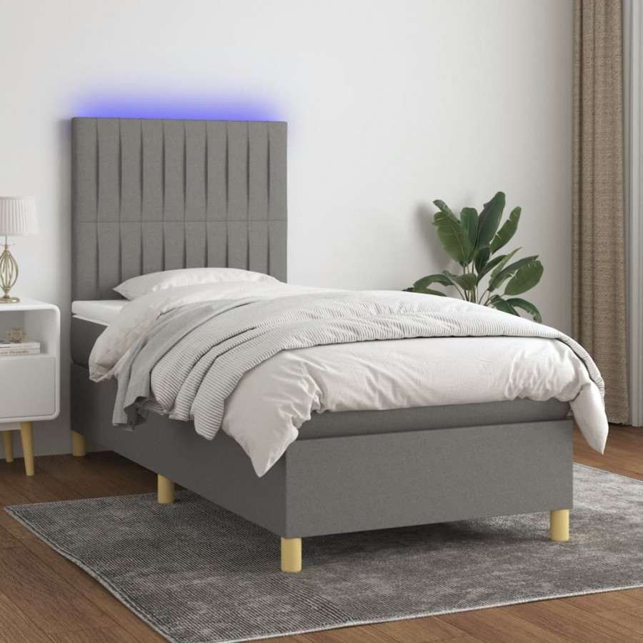 Cadre de lit avec matelas et LED Gris foncé 80x200cm